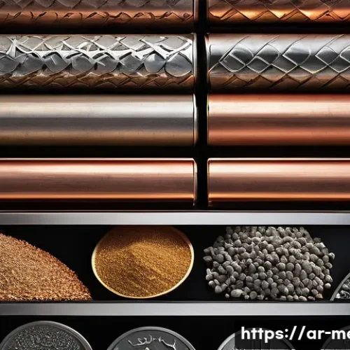 금속재료기사 시험 난이도 - A detailed scientific illustration showing a variety of metals used in industry, including iron, alu...