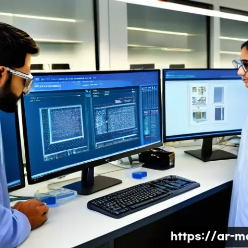 금속재료공학 이직 준비 - A modern engineering laboratory specializing in metallic materials, featuring Arab male and female e...