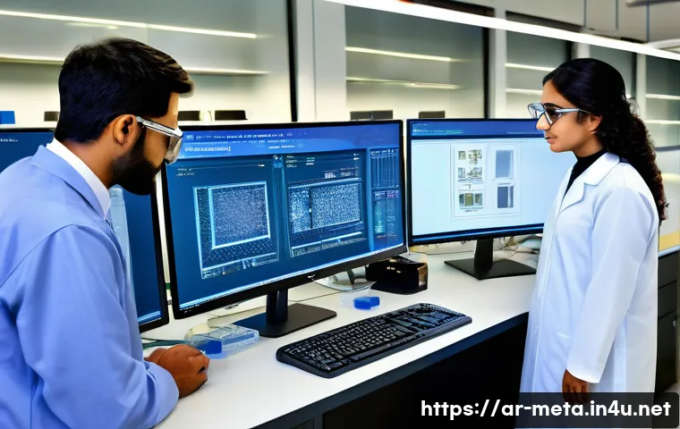 금속재료공학 이직 준비 - A modern engineering laboratory specializing in metallic materials, featuring Arab male and female e...